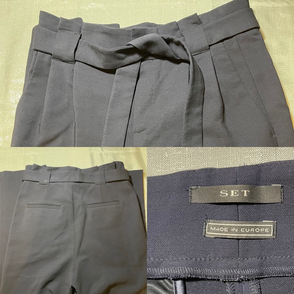 Navy paper bag trouser by SET sz 4